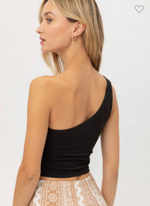 Front Tie One Shoulder Crop Top-Multiple Colors Available