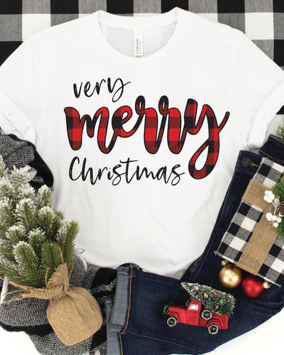 Very Merry Red Buffalo Plaid Graphic Tee
