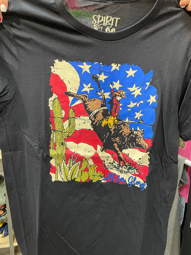 Bull Riding American Flag Graphic Tee