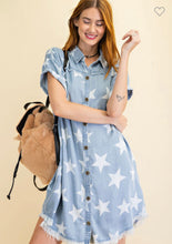 Load image into Gallery viewer, Twinkle Star Denim Shirt Dress