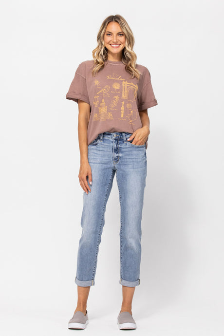 Here To Stay Bleach Wash Boyfriend Jeans
