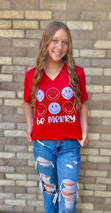 Glitter Smiley Merry Christmas Graphic Tee