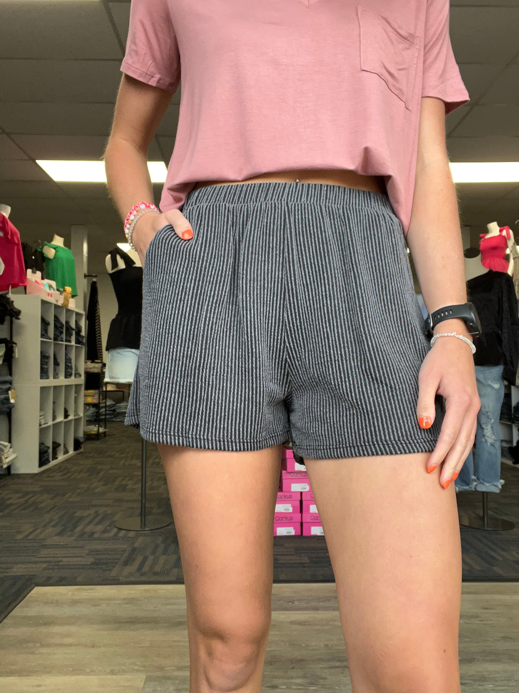 Ready For The Day Ribbed Shorts in Charcoal