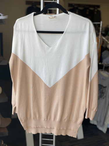 Color Block Top In Beige