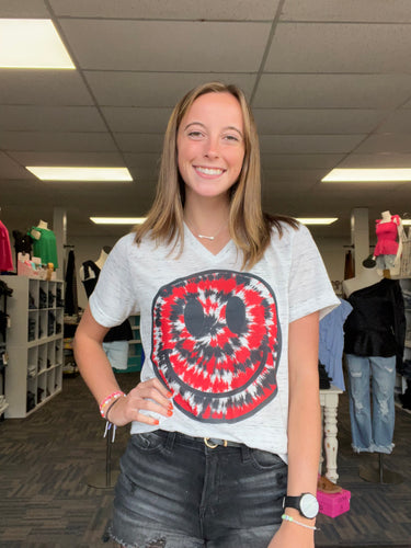 Red & Black Tie Dye Smiley Graphic Tee