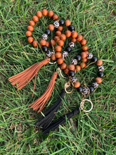 Load image into Gallery viewer, Leopard Wood Bead Keychain with Tassel