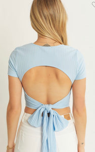 Short Sleeve Open Back Crop Top-Multiple Colors Available
