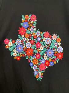 Texas Faux Embroidered Flowers Graphic Tee