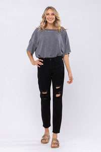 All Figured Out Judy Blue Black Distressed Boyfriend Jeans