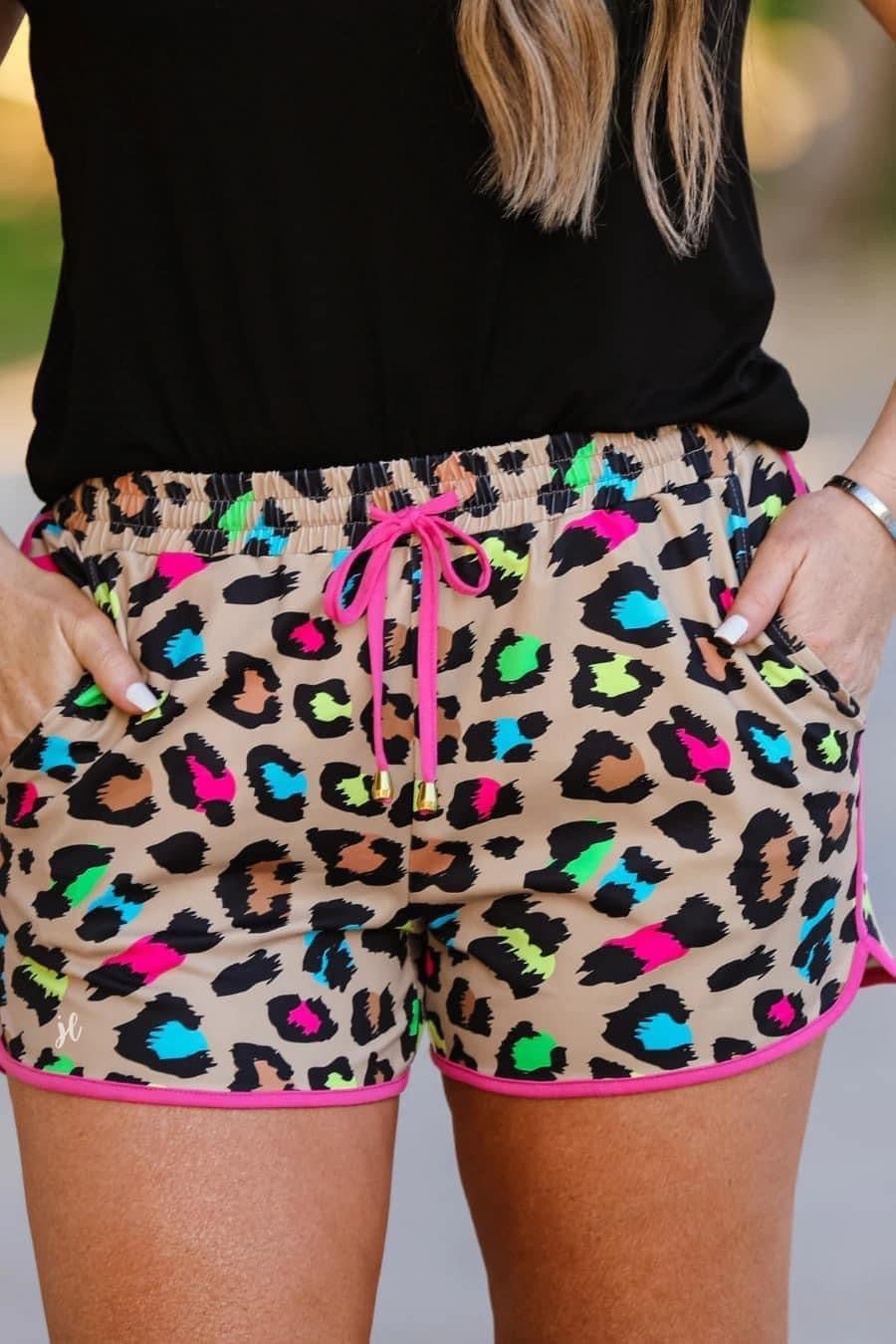 Splash of Color Leopard Drawstring Everyday Shorts