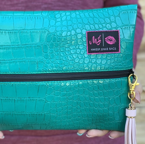 Teal Crocodile Makeup Junkie Bags