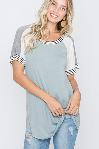 Mia Solid & Stripes Short Sleeve Top-Small-3X