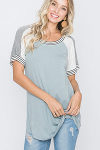 Mia Solid & Stripes Short Sleeve Top-Small-3X
