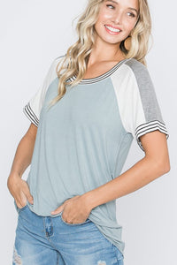 Mia Solid & Stripes Short Sleeve Top-Small-3X