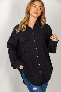 In The Moment Long Sleeve Frayed Hem Top-2 Colors Available